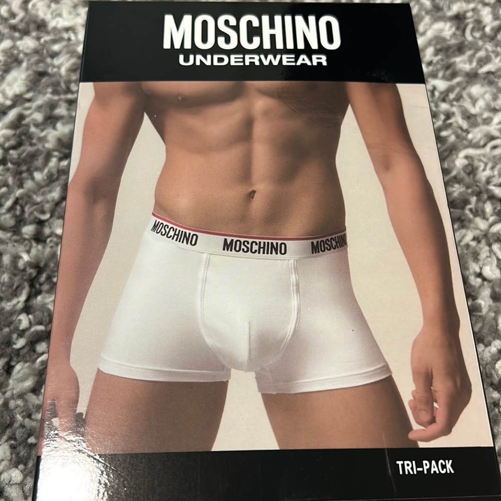 Moschino underwear for men.  New.  3 pack multi colored.  Size US M.  Sealed box